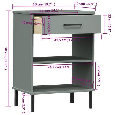 vidaXL Console Cabinet with Metal Legs Grey Solid Wood Pine OSLO