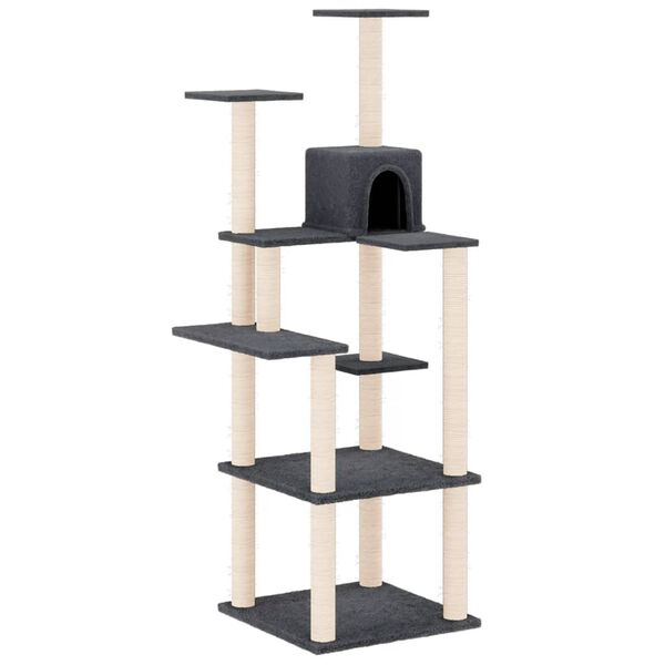 vidaXL Cat Tree with Sisal Scratching Posts Dark Grey 153 cm