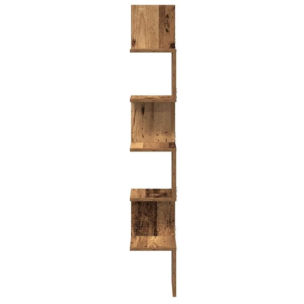 vidaXL Wall Corner Shelf Old Wood 20x20x127.5 cm Engineered Wood