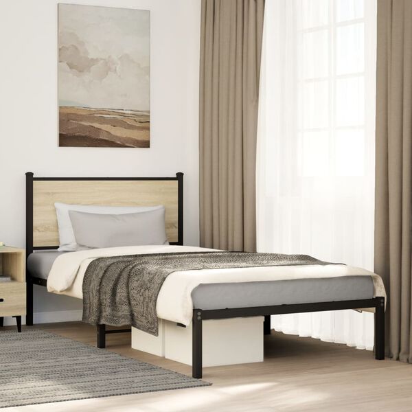 vidaXL Metal Bed Frame without Mattress Sonoma Oak 100x190 cm