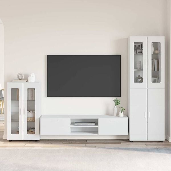 vidaXL TV Cabinet Set with Drawer with Shelf White Engineered Wood