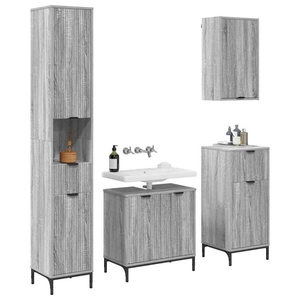 vidaXL Bathroom Furniture Set Grey Sonoma Engineered wood, Metal