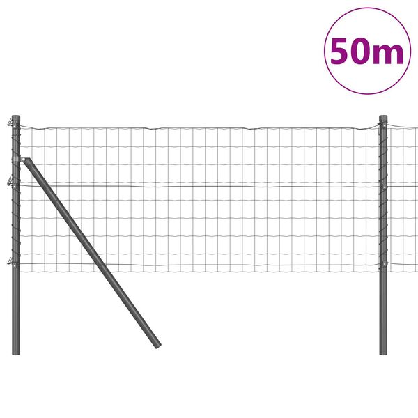 vidaXL Fence with Post Grey 0.6 x 50 m Steel and PVC