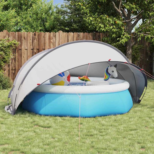 vidaXL Pool Dome Folding Manual Grey and Orange 336 x 322 x 160 cm