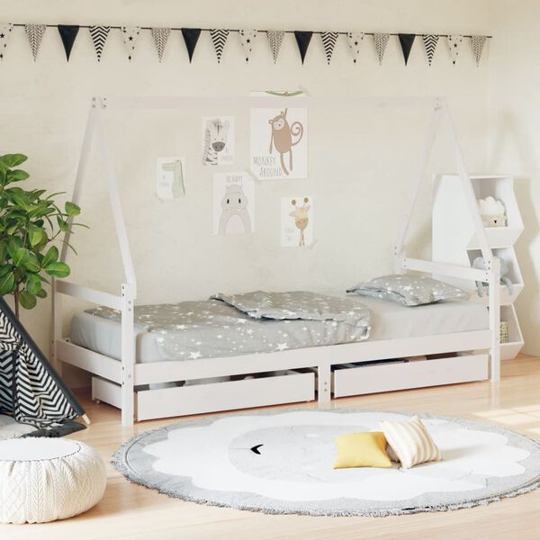 vidaXL Kids Bed Frame with Drawers White 80x200 cm Solid Wood Pine