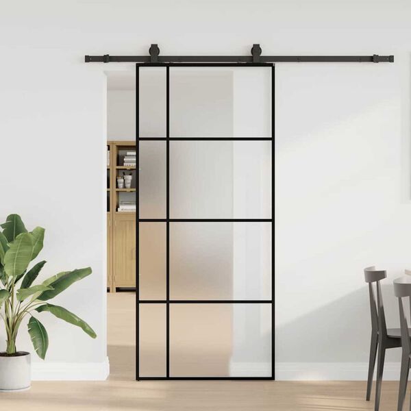 vidaXL Sliding Door with Hardware Set Black 90x205 cm ESG Glass
