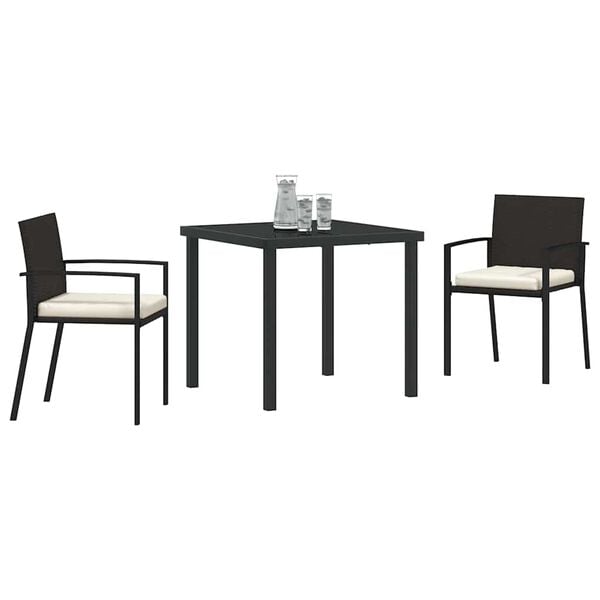 vidaXL Garden Dining Set 3 pcs Black Powder-Coated Steel