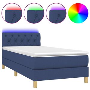 vidaXL Box Spring Bed with Mattress&LED Blue 80x200cm Fabric
