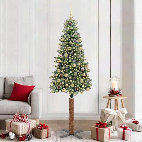 vidaXL Slim Christmas Tree Green 210 cm PVC and Solid Pine wood