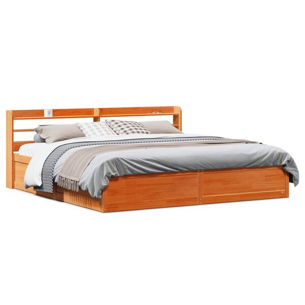 vidaXL Bed Frame with Headboard Wax Brown 200x200 cm Solid Wood Pine