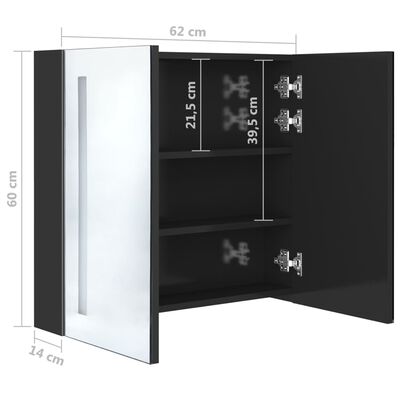 vidaXL LED Bathroom Mirror Cabinet Shining Black 62x14x60 cm