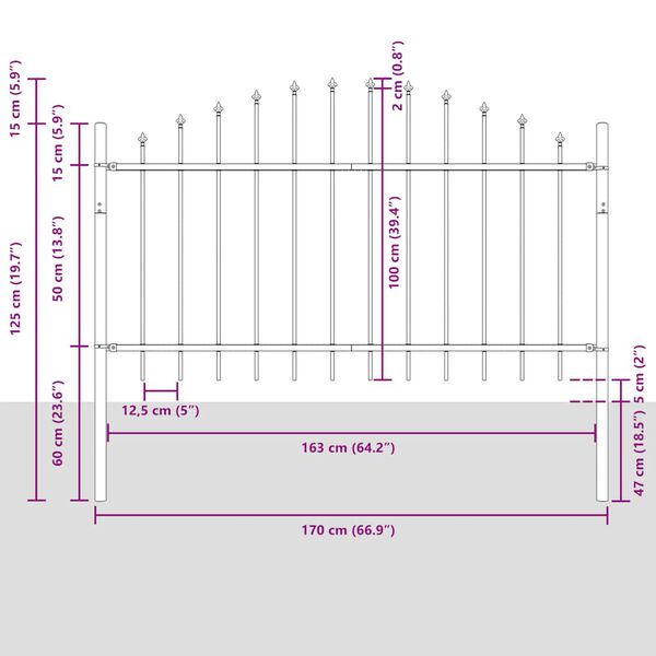 vidaXL Garden Fence Woerden with Spear Top Steel 170x100 cm Black