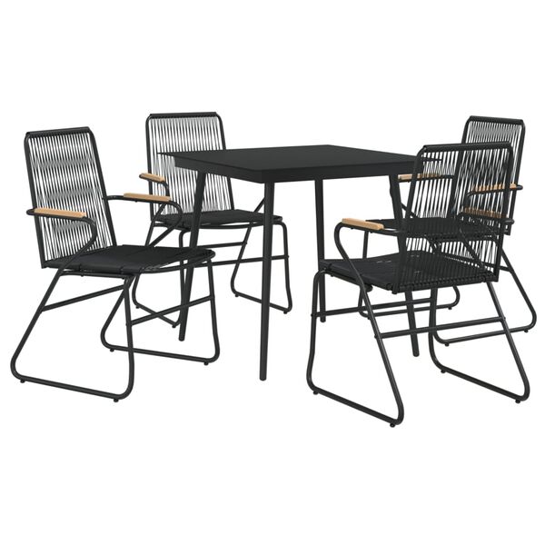 vidaXL 5 Piece Garden Dining Set Black PVC Rattan