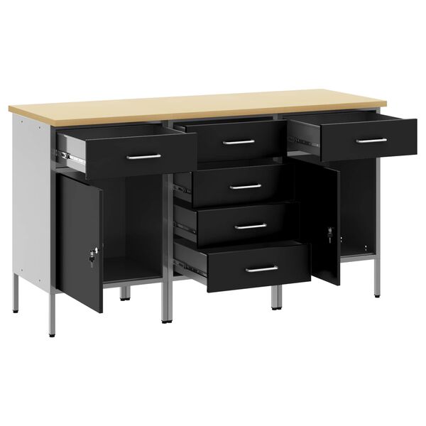 vidaXL Work Cabinet with Drawer 3 pcs Black and Grey 75 x 45 x 85 cm