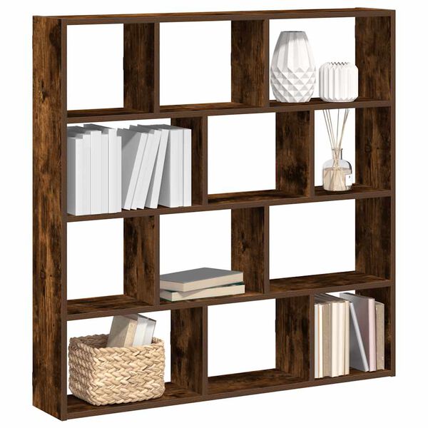 vidaXL Wall Cube Shelf 12 Compartments Smoked Oak Engineered Wood
