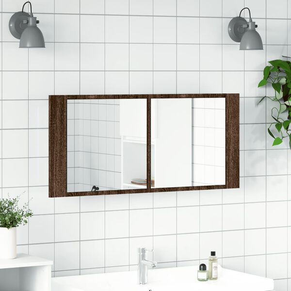 vidaXL LED Bathroom Mirror Cabinet Brown Oak 100x12x45 cm