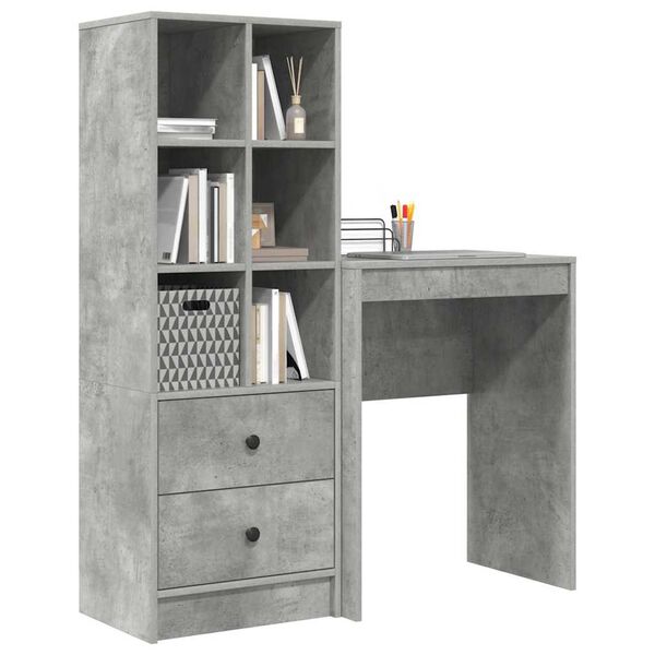 vidaXL Desk with Drawer 2 pcs Concrete Grey