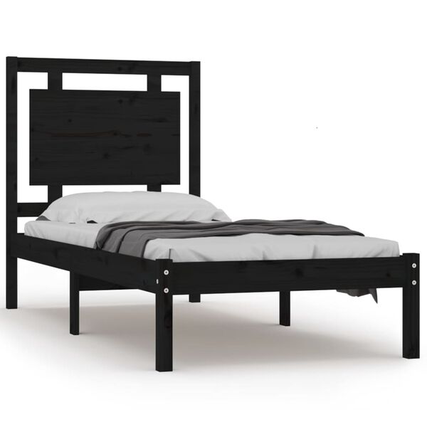 vidaXL Bed Frame without Mattress Black 75x190 cm Small Single Solid Wood