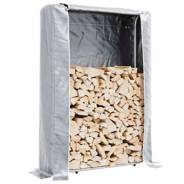 vidaXL Firewood Rack with Rain Cover 100x25x150 cm Galvanised steel