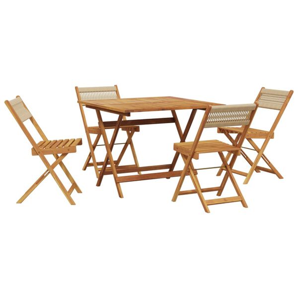 vidaXL 5 Piece Garden Dining Set Beige Polypropylene and Solid Wood