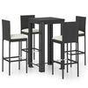 vidaXL 5 Piece Garden Bar Set with Cushions Poly Rattan Black