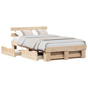 vidaXL Bed Frame with Headboard Brown 140 x 190 cm Solid Pine Wood