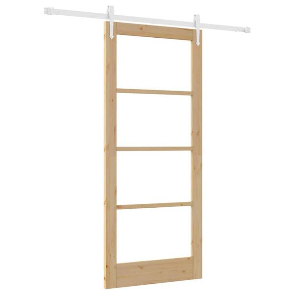 vidaXL Sliding Door Natural 86 x 198.5 cm Solid Pine Wood and Glass