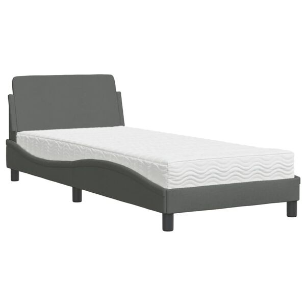 vidaXL Bed with Mattress "Dover" Dark Grey Single Fabric