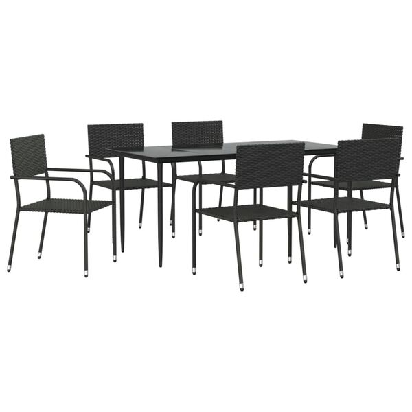 vidaXL 7 Piece Garden Dining Set Black Poly Rattan