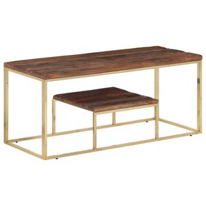 vidaXL Coffee Table Gold Stainless Steel and Solid Wood Sleeper