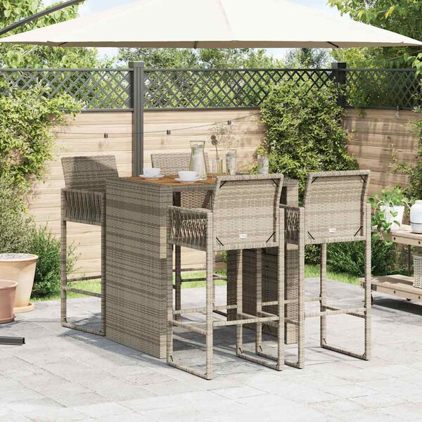 vidaXL 5 Piece Garden Bar Set without Cushions Grey Poly Rattan Acacia