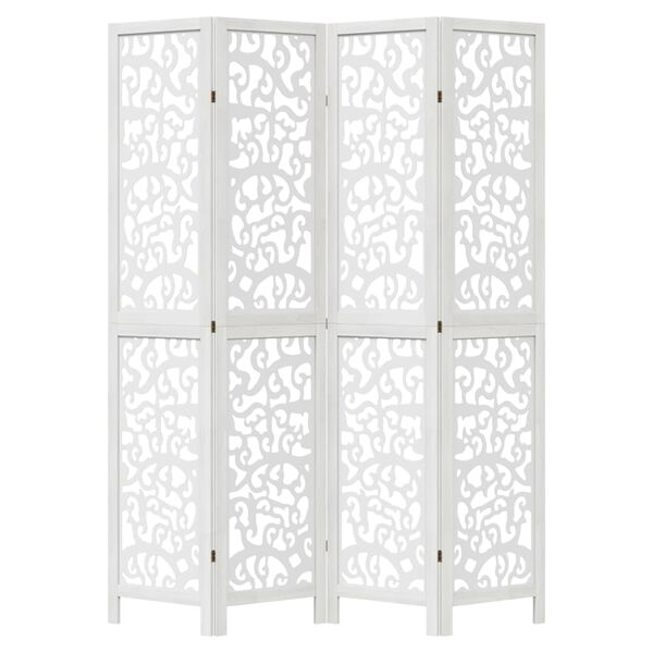 vidaXL Room Divider 4 Panels White Solid Wood Paulownia