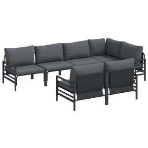 vidaXL Garden Sofa Set with Cushion 7 pcs Black Steel