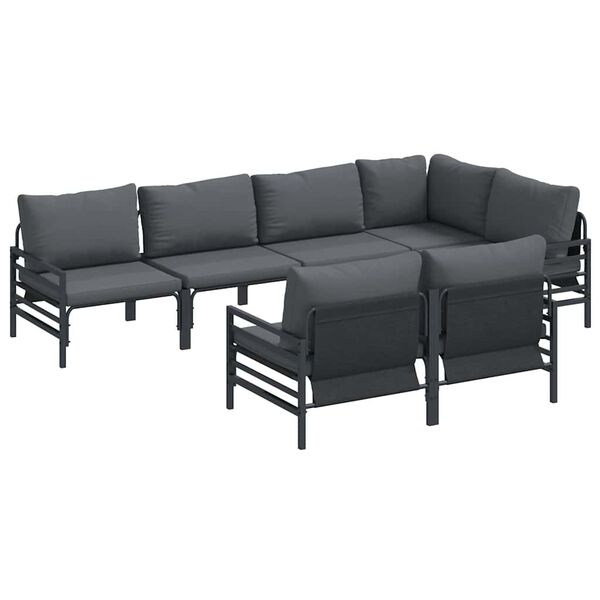 vidaXL Garden Sofa Set with Cushion 7 pcs Black Steel