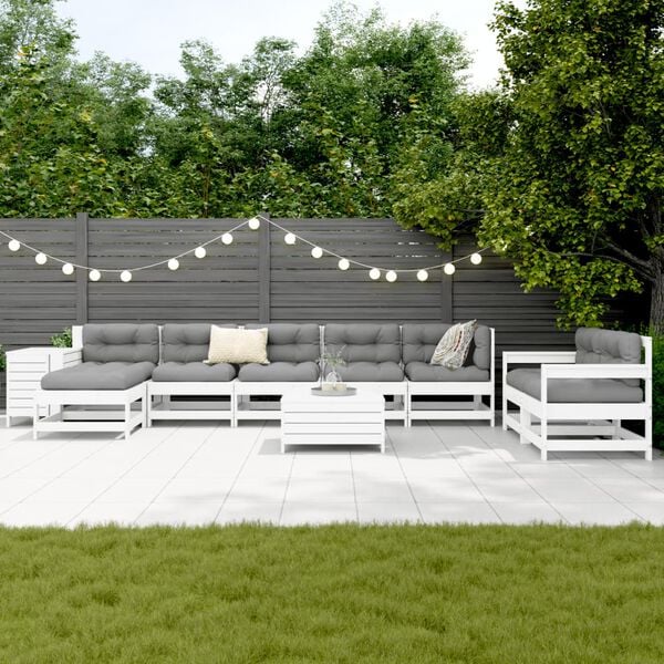 vidaXL 10 Piece Garden Sofa Set White Solid Wood Pine
