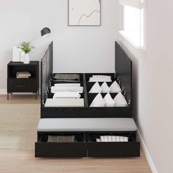 vidaXL Storage Bed Frame with Drawer Black Oak 90 cm Engineered Wood