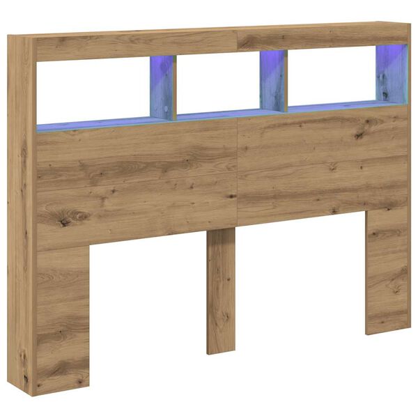 vidaXL Headboard Cabinet with LED Artisan Oak 140x17x102 cm