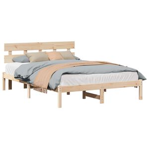vidaXL Bed Frame with Headboard Brown 160 x 200 cm Solid Pine wood