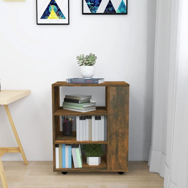 vidaXL Rolling Cabinet Smoked Oak 60x35x75 cm Engineered Wood