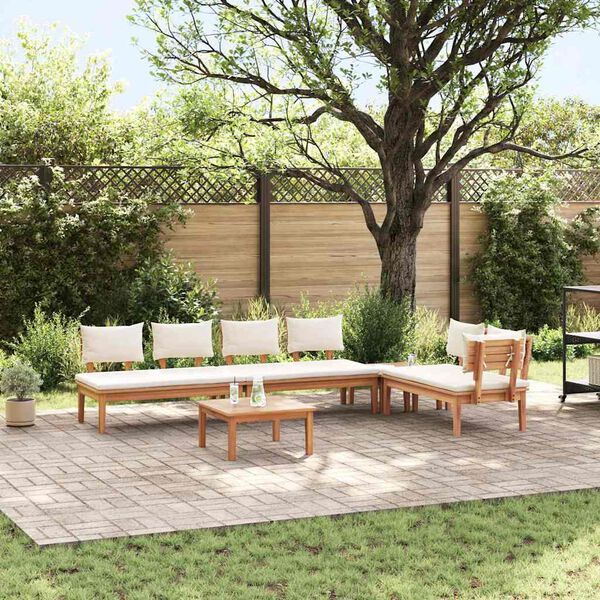 vidaXL Garden Bench Set with Cushion 5 pcs Brown and Cream