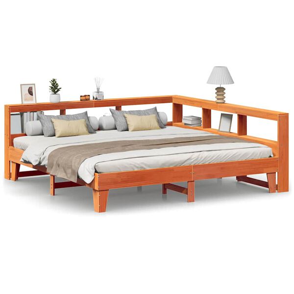 vidaXL Bookcase Bed without Mattress Wax Brown 200x200cm Solid Wood Pine