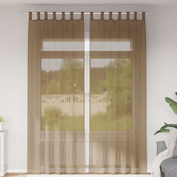 vidaXL Voile Curtains with Loops 2 pcs Light Brown 140x260 cm
