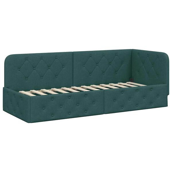 vidaXL Corner Bed Frame with Headboard Dark Green 80 x 200 cm Fabric