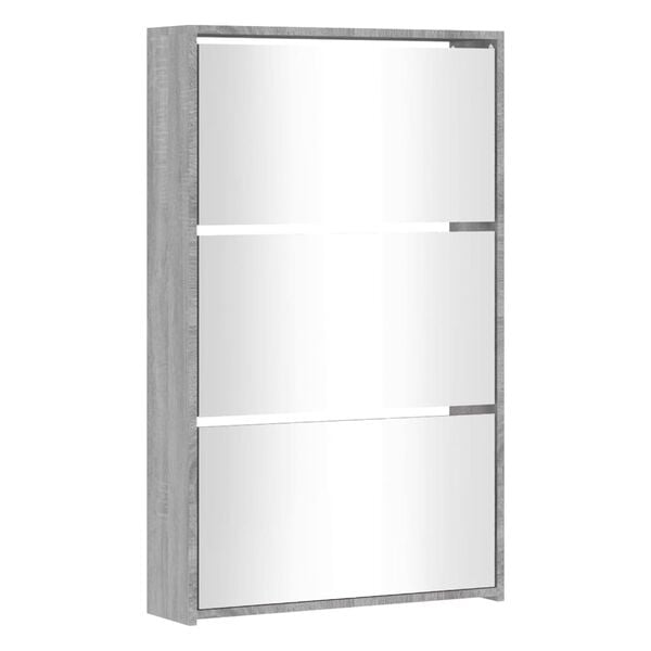 vidaXL Shoe Cabinet with Mirror 3-Layer Grey Sonoma 63x17x102.5 cm