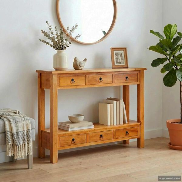 vidaXL Console Table Natural 115 x 32 x 76 cm Solid Mahogany Wood