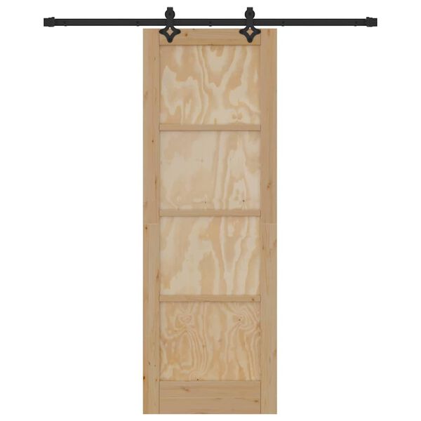 vidaXL Sliding Door Natural and Black 73.5 x 211 cm Solid Pine Wood