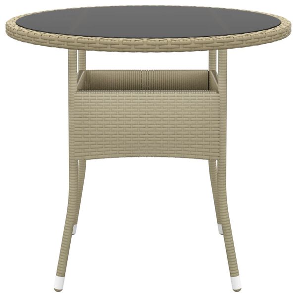 vidaXL Garden Table Ø80x75 cm Tempered Glass and Poly Rattan Beige