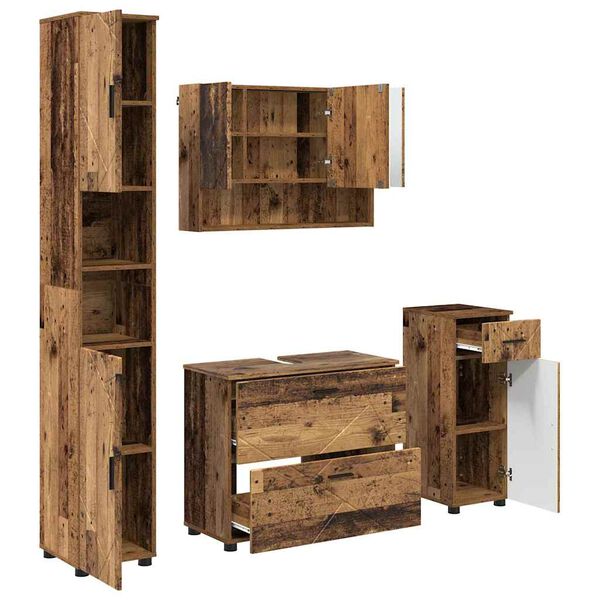 vidaXL Bathroom Furniture Set 4 pcs Old Wood Engineered Wood and Metal