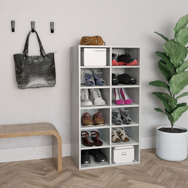 vidaXL Shoe Rack Concrete Grey 54x34x100.5 cm Engineered Wood