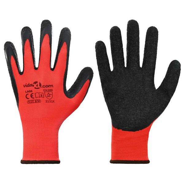 vidaXL Work Gloves 24 pcs Red and Black 8 / M Latex Coating